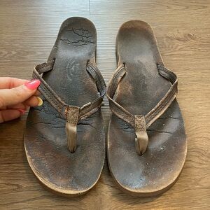 Rainbow Brown Leather Flip Flop Sandals